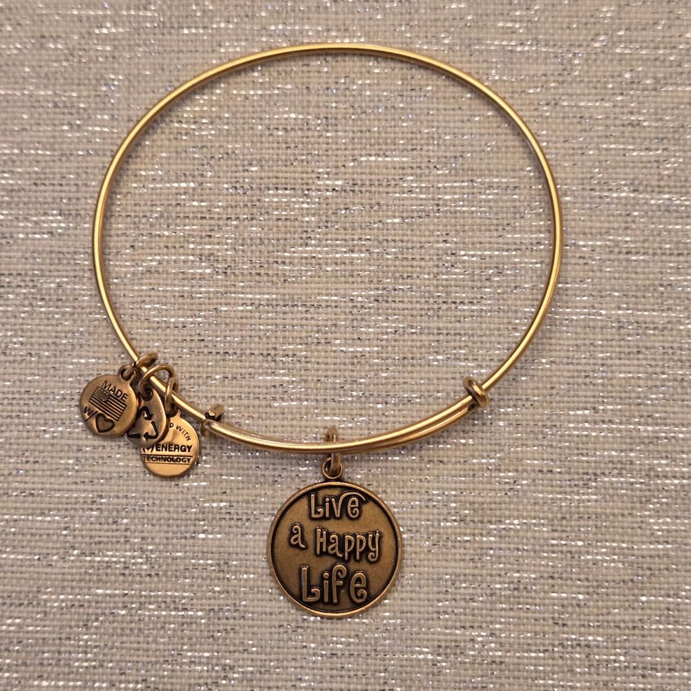 Alex and Ani Infinity Live A Happy Life Gold Tone Charm Bracelet - NWOT